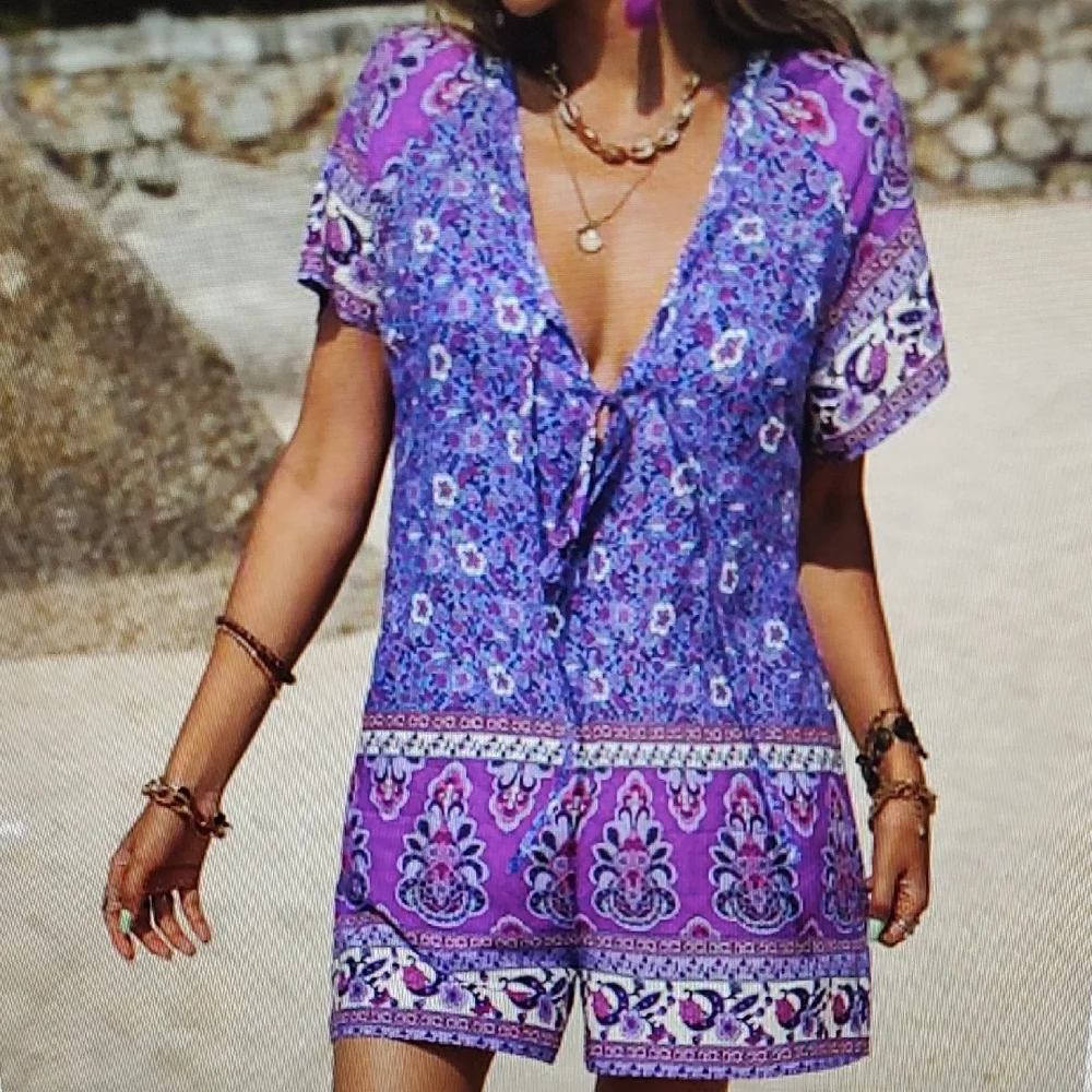 NWT Purple Floral Boho Romper - Picture 1 of 3
